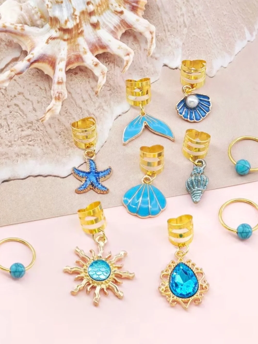 Bohemian Gold & Turquoise Hair Charm Set for Women - Picture 3 of 3